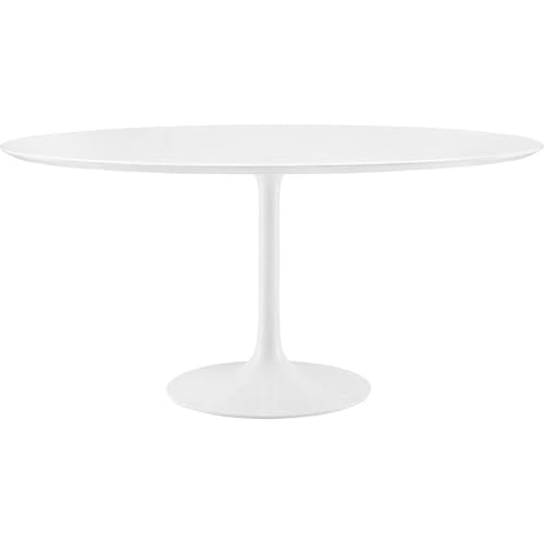 White mid century round pedestal dining table, view 2