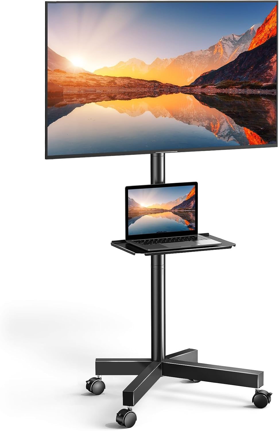 Rolling TV Stand on Wheels for 23-60 Inch Flat Curved Screen Tvs, Mobile TV Cart Height - Adjustable with Shelf/Tray, Portable TV Stand Holds up to 55 Lbs, Max VESA 400X400Mm, PSTVMC04