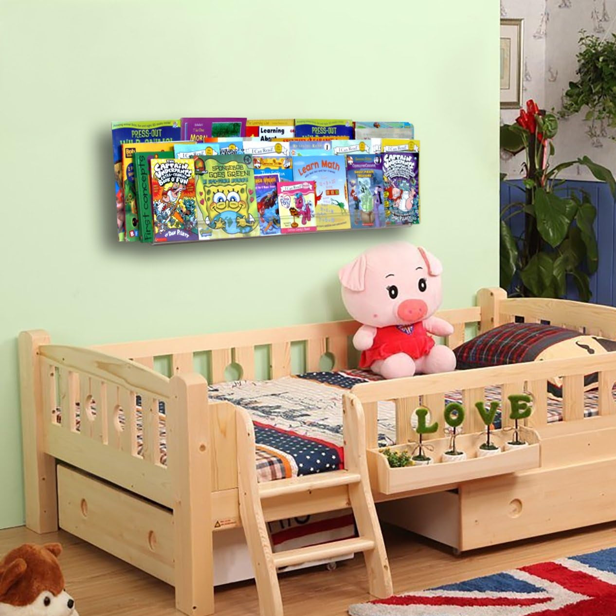 Acrylic Invisible Floating Bookshelf 24 Inch,Kids Clear Wall Bookshelves Display Book Shelf,50% Thicker with Screwdriver