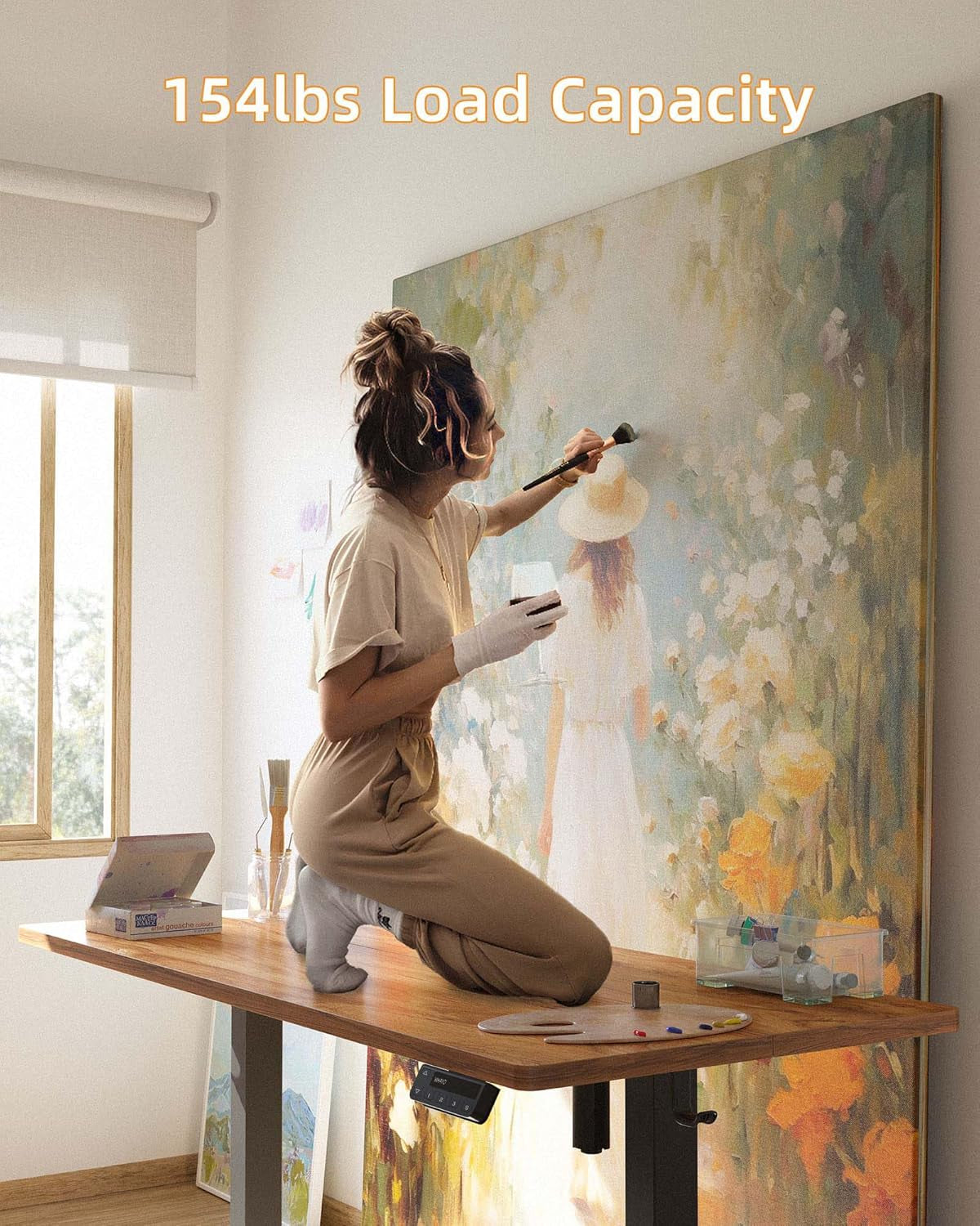 Electric Standing Desk, 48 X 24 Inches Stand up Desk with Splice Board, Adjustable Height Desk, Computer Desk for Home Office, Black Frame/Rustic Brown Top