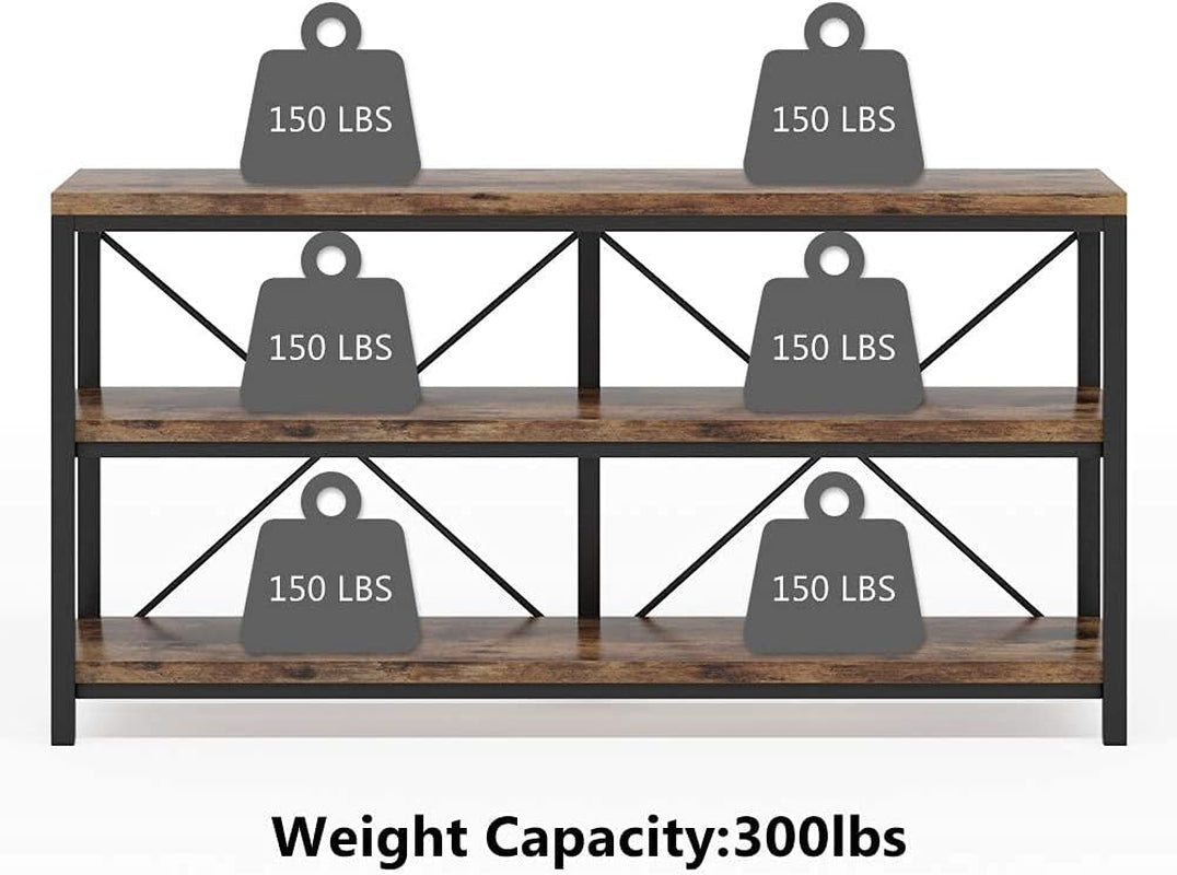 Tribesigns 55 Inches Long Sofa Table with Storage Shelves, 3 Tiers Industrial Rustic Console Table with Open Shelves, Three Decorative Shelf, Open TV Shelf for Living Room, Hallway, Book