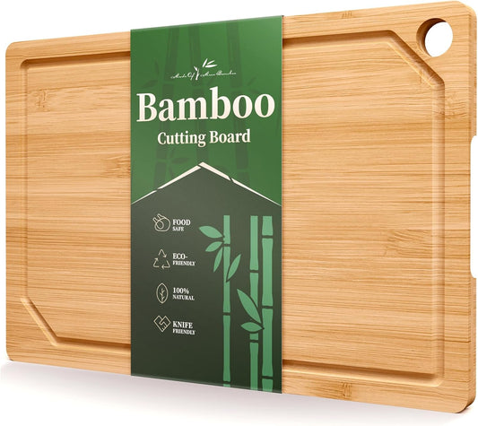 Bamboo Cutting Board - Multi-Sizes Wooden Cutting Boards for Kitchen, Convenient Kitchen Essentials with Deep Juice Grooves, Natural Cutting Board for Chopping & Serving, 15.0" X 10.0"
