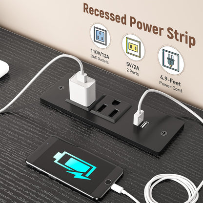 Dresser for Bedroom with 10 Drawers Featuring LED Light and Power Outlet, Fabric Dressers & Chest of Drawers with Open Shelves for Hallway, Living Room, Metal Frame,Wood Top,Grain Black