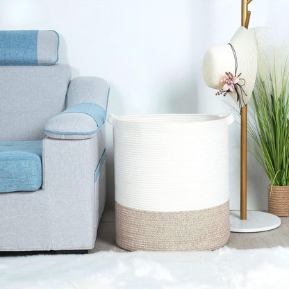 83L Extra Large 20X18 Inches Decorative Woven Cotton Rope Basket, Tall Laundry Basket Hamper, Blanket Basket for Living Room, round Storage Baskets for Pillows, Towels, Light Brown