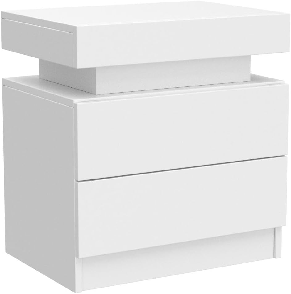 Nightstand Set of 2 LED Nightstand with 2 Drawers,Night Stand Set 2 with LED Light,Bedside Table with Drawers for Bedroom,White