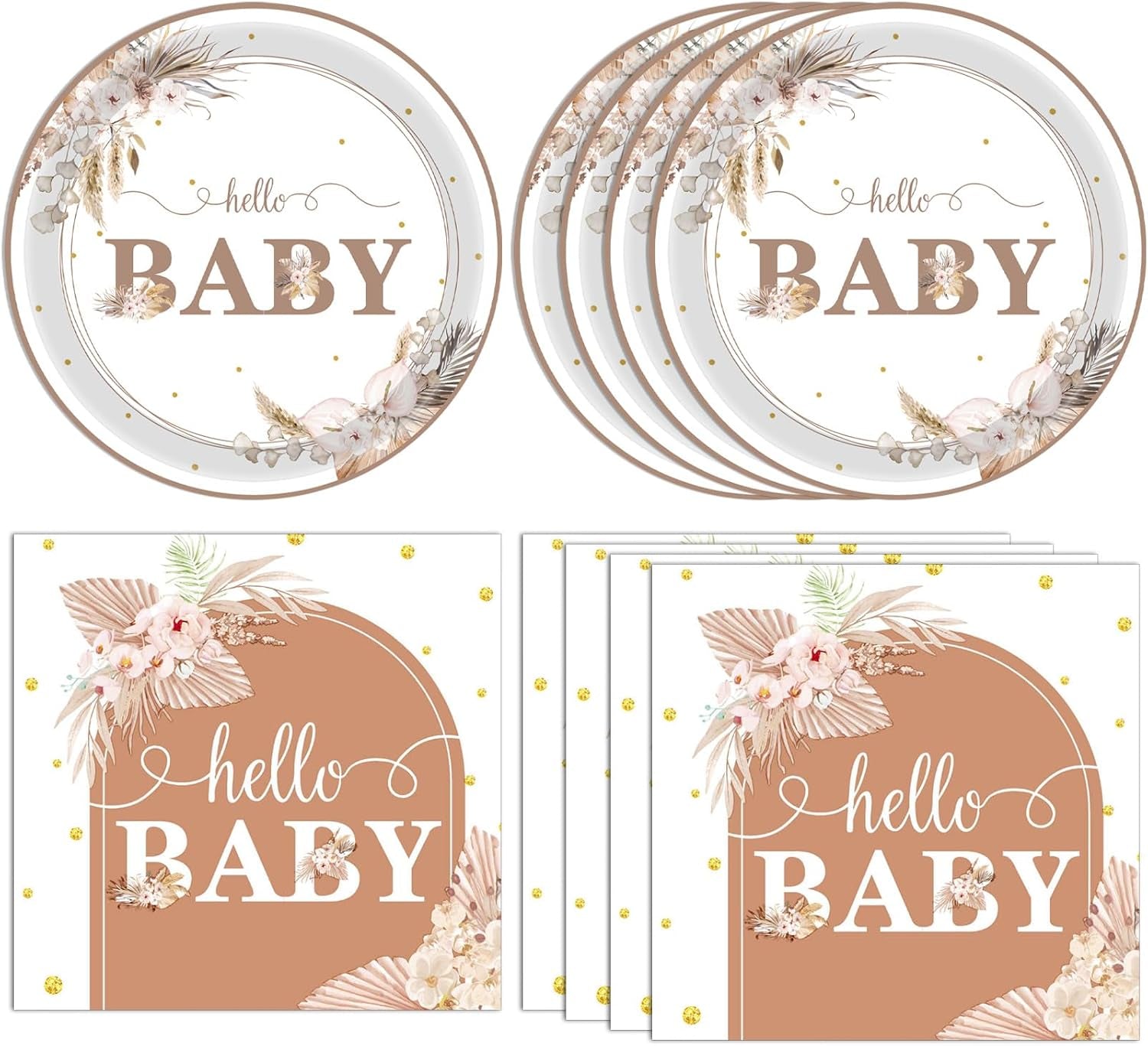 40 PCS Boho Baby Shower Decorations - Bohemian Theme Disposable Tableware Set for Gender Neutral Parties - Paper Plates and Napkins for Girl or Boy