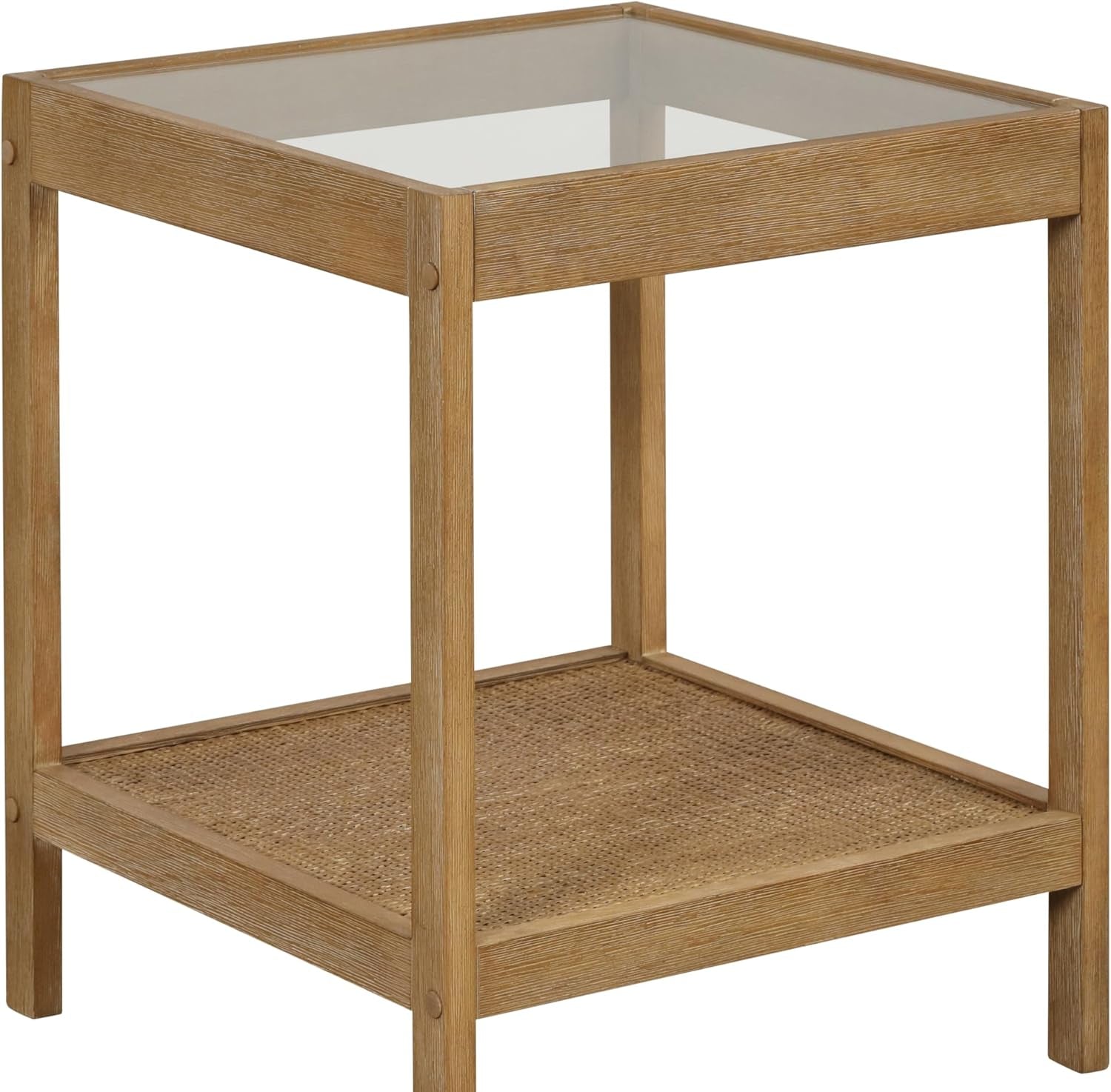 Hayes Glass Coffee Table and Side Table Set with Rattan Bottom Shelf, Bohemian 2-Piece Living Room Set