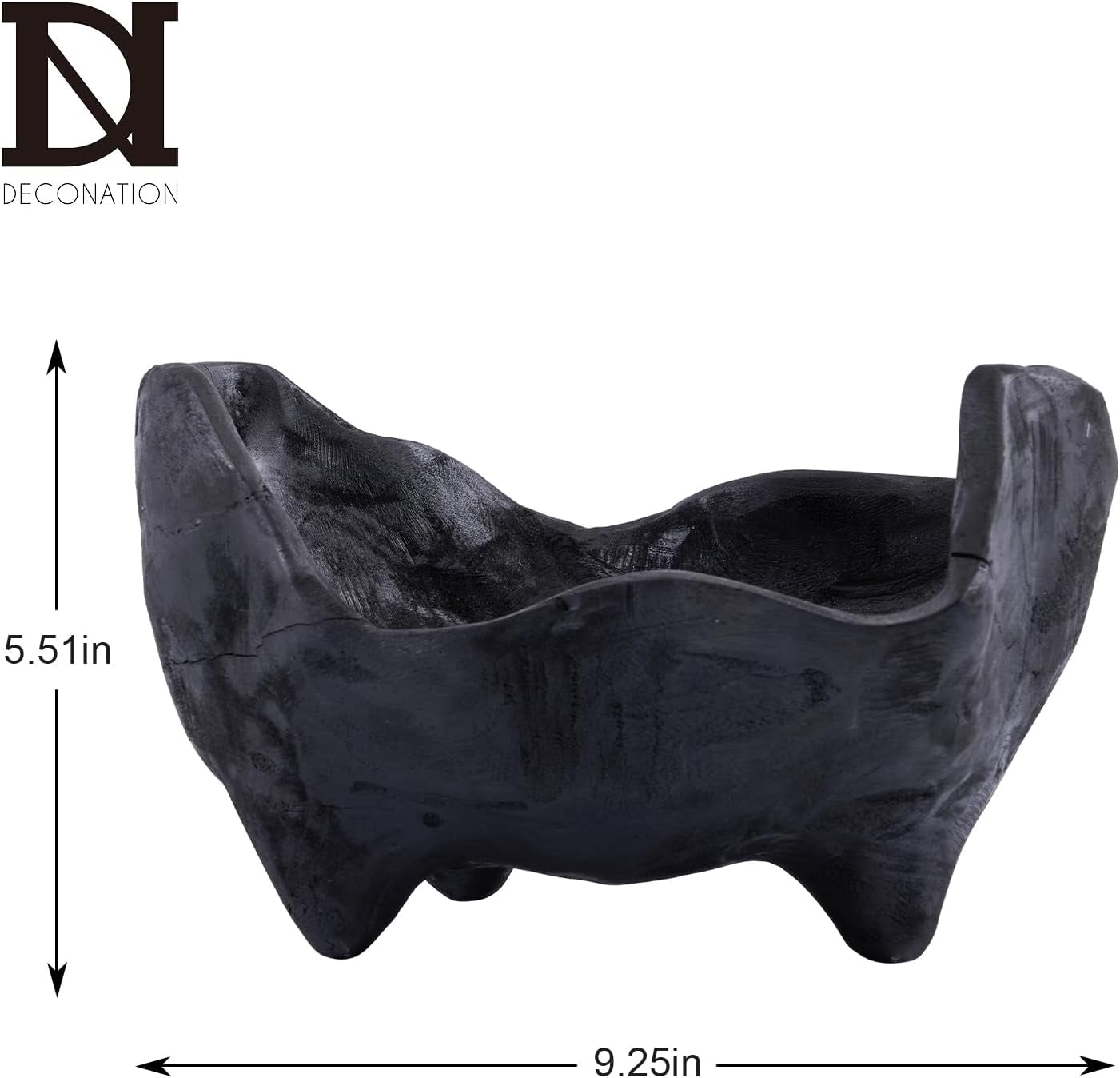 Oak Wood Black Decorative Bowl-9.25X5.51 Inch Small Bowl for Entryway Key, Fruit, Candy with Feet, Boho Farmhouse Home Decor for Dining Room, Coffee Table Centerpiece