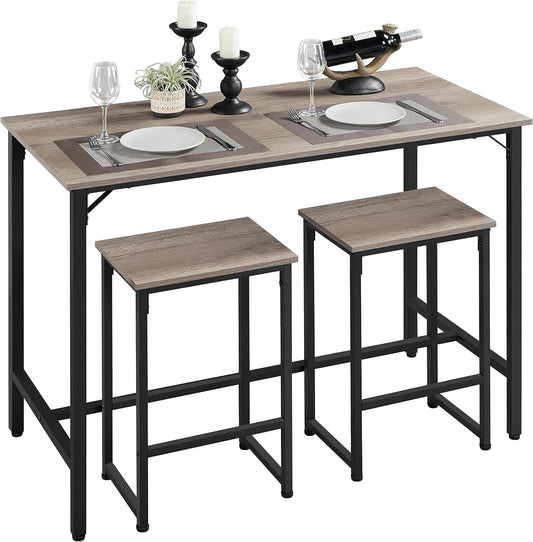 3 Piece Dining Table Set, 47.5" Industrial Pub Table Set, Counter Height Kitchen Table with Bar Stools Set of 2, for Small Space, Apartment