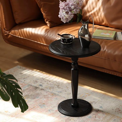 100% Solid Oak round Pedestal Side Table for Living Rooms, Small Drink Tables for Small Spaces, Tall End Table for Bedroom, Corners, and Nursery (Black, 15.75" D X 21.26" H)