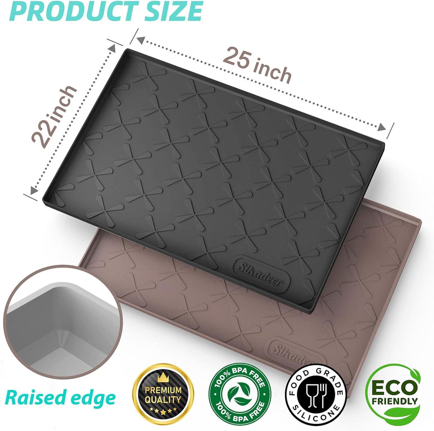 25" X 22" under Sink Mat Waterproof, Silicone Mat Kitchen Drawer Shelf and Cabinet Liner, Sink Protector for Kitchen Organizers and Storage, Boot Tray Pet Food Mats