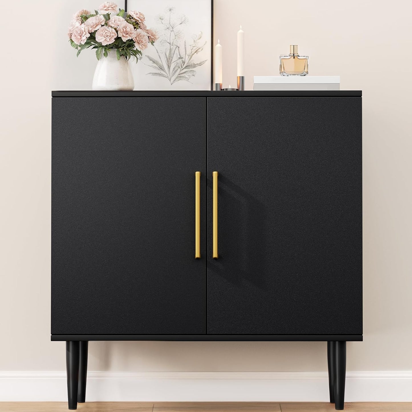 Modern Storage Cabinet, Free Standing Buffet Cabinet, Black Sideboard and Buffet Storage, Wood Accent Furniture for Living Room, Hallway, Entryway, Dining Room (1, Black)