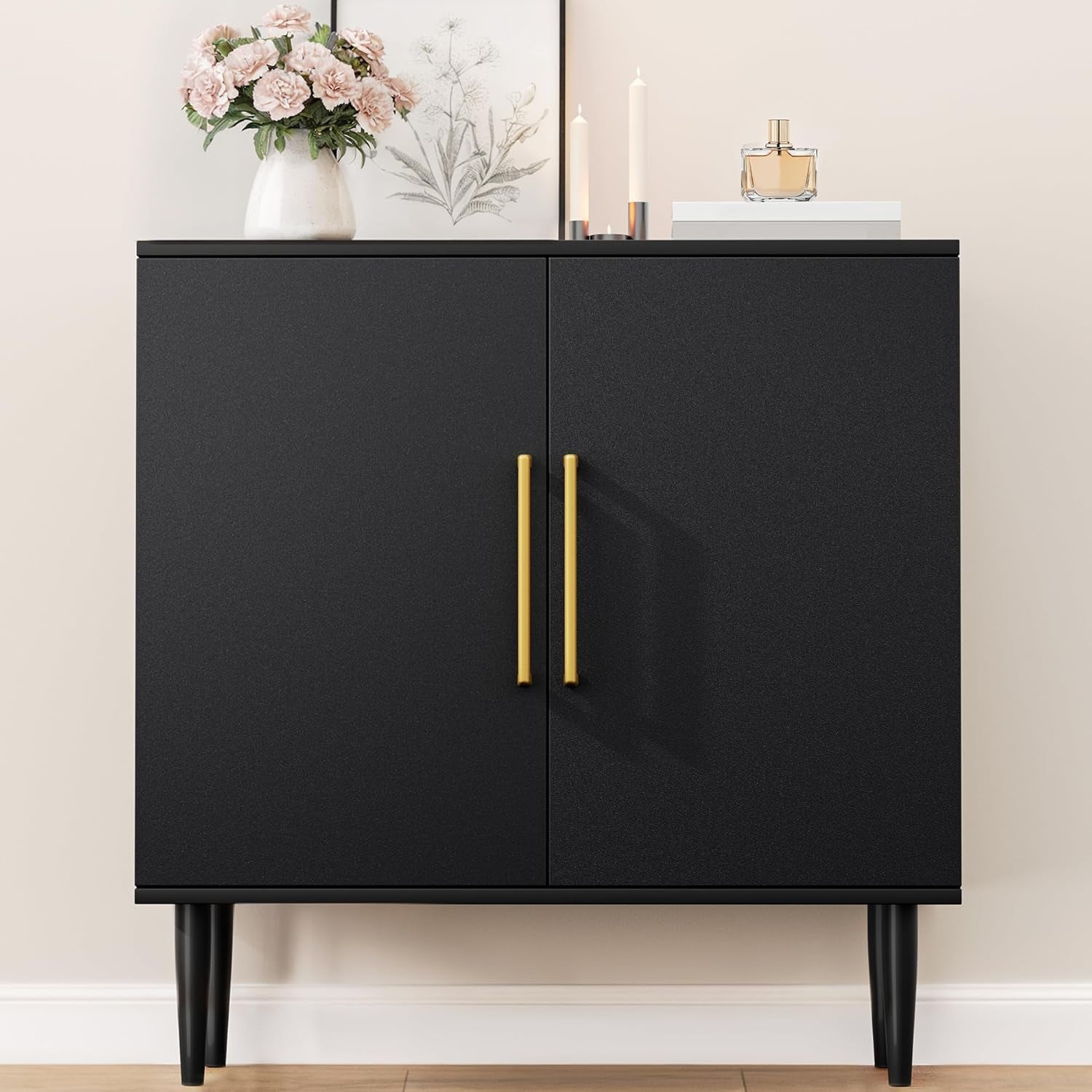 Modern Storage Cabinet, Free Standing Buffet Cabinet, Black Sideboard and Buffet Storage, Wood Accent Furniture for Living Room, Hallway, Entryway, Dining Room (1, Black)