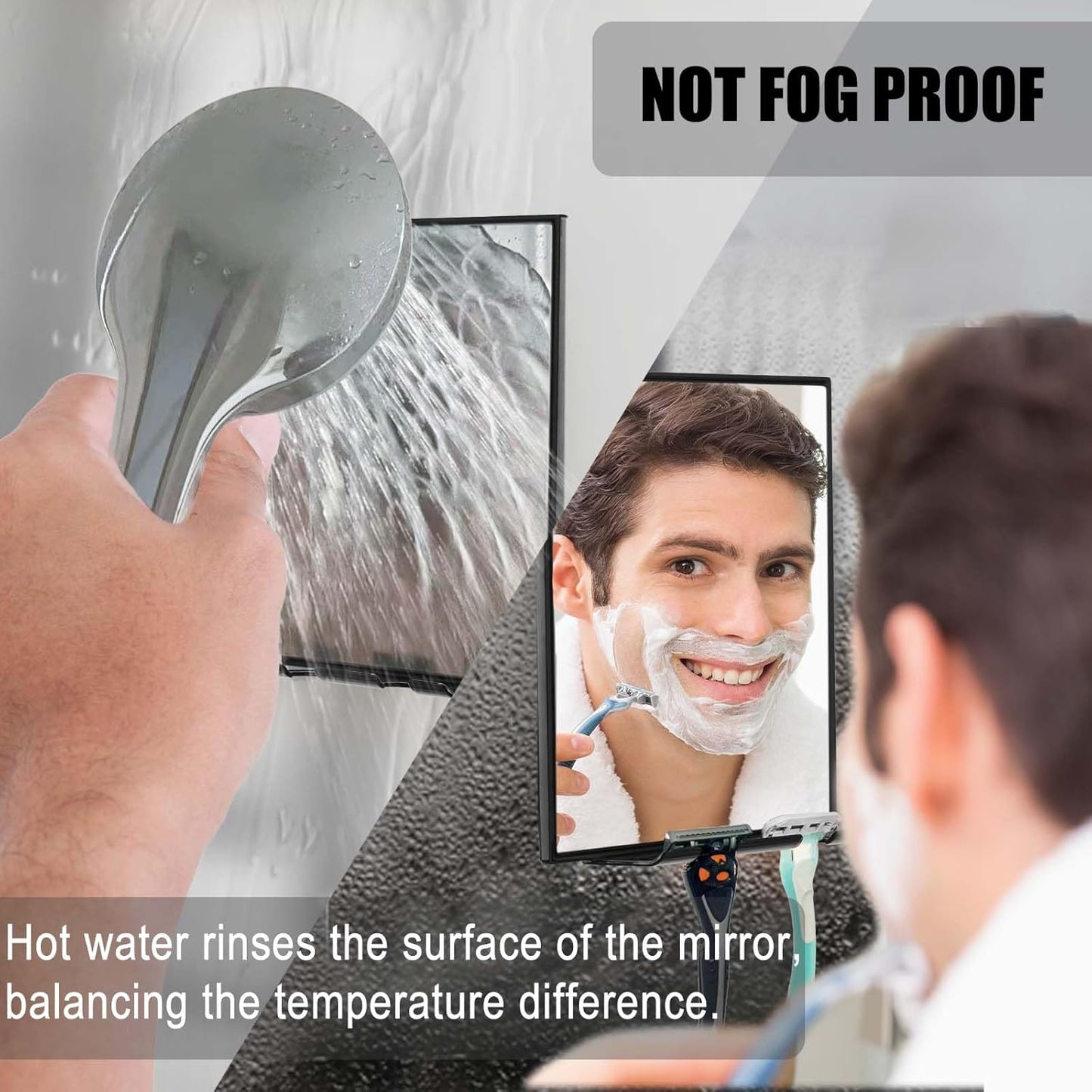 Shower Mirror for Shaving with 2 Replaceable Adhesive - Two Razor Holder, 360°Rotation Adjustable Shaving Mirror with a Squeegee, Bathroom Razor Holder(Not Fogless)