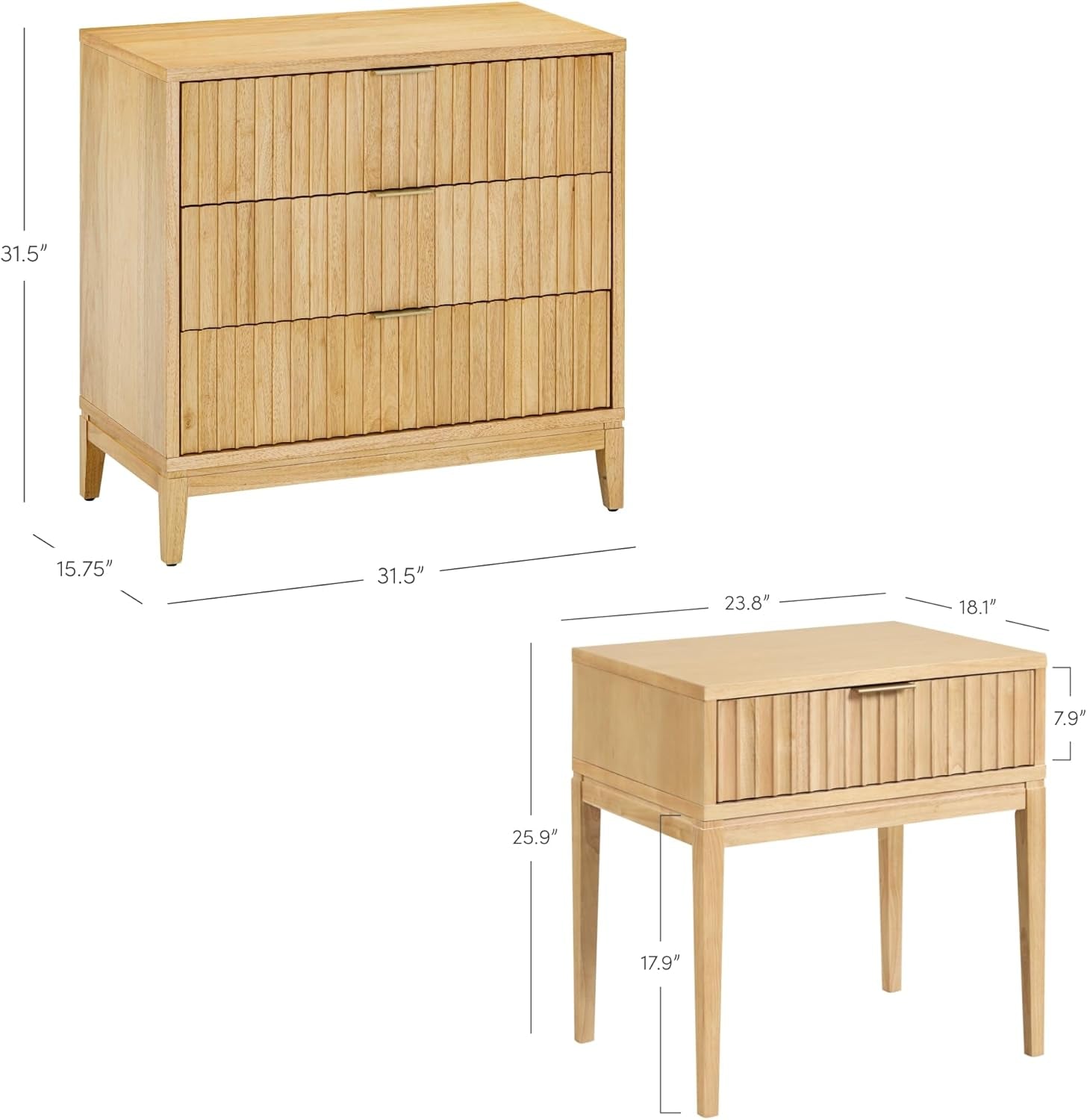 Jasper Mid Century Modern Solid Wood Bedroom Set, Dresser and Nightstand Set for Bedroom or Nursery, Warm Pine