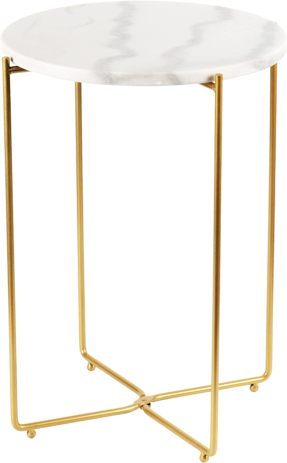 Real Marble Top Gold Metal round 15 in Side End Table with Modern Lightweiht Bedside Small Coffee Table Plant Stand for Living Room Bedroom Small Space