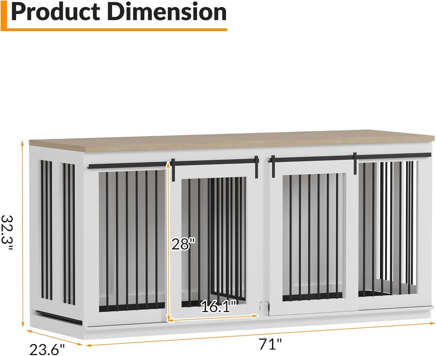 Dog Crate Furniture for 2 Large Dogs,71" Farmhouse Double Kennel with Sliding Door,Heavy Duty Wooden Dog Crate Kennel End Table Tv Stand