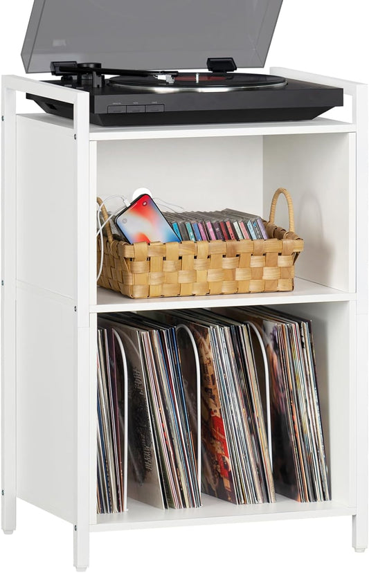 Record Player Stand, Vinyl Record Storage with Storage, Vintage Turntable Stand 3-Shelf Black Vinyl Record Holder Stand Holds up to 180 Albums,Record Table with Handle for Living Room,Bedroom