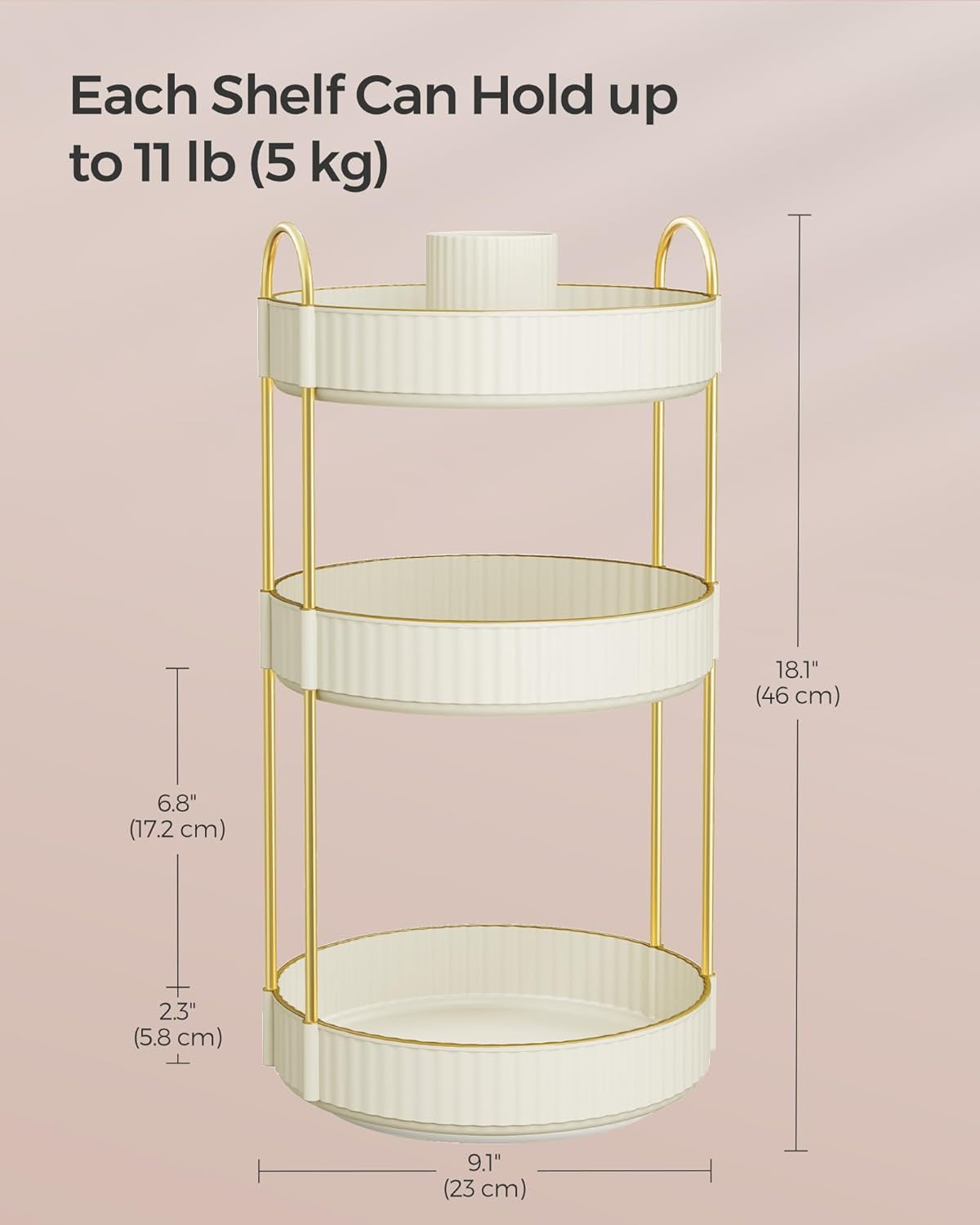 Makeup Organizer, 3-Tier round Rotating Skincare Organizer Countertop, Customizable, Toiletries Vanity Organizer, Lazy Susan, Gift, Cloud White UJKA011W01