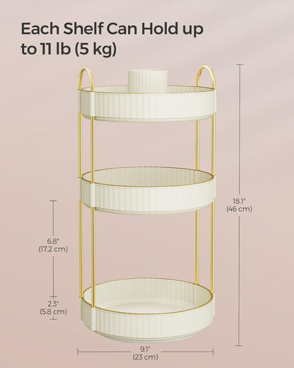 Makeup Organizer, 3-Tier round Rotating Skincare Organizer Countertop, Customizable, Toiletries Vanity Organizer, Lazy Susan, Gift, Cloud White UJKA011W01
