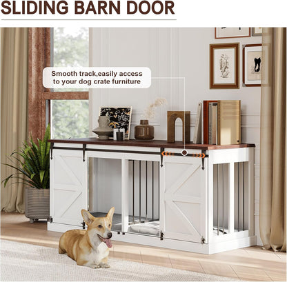 Dog Crate Furniture - Indoor Wooden Dog Kennel Furniture with Room Divider - 71"X23.6"X31.5"H, Black