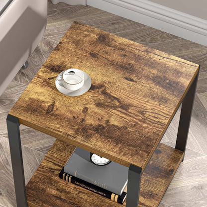 End Table with Storage Shelf, Modern Side Table for Living Room, Wood and Metal Bedside Table Nightstand, Rustic Brown