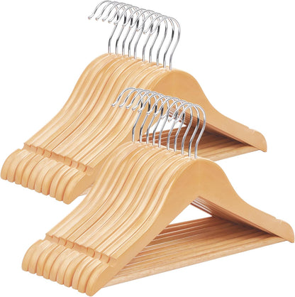 Kids Wooden Hangers 20 Pack, Solid Wood Baby Hangers, Children'S Coat Hangers with Pants Bar, Shoulder Notches, Swivel Hooks, 12.6 X 7.5 Inches, Natural and Silver UCRW06NL
