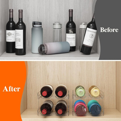 Plastic Stackable Wine Rack for Refrigerator, Cabinet, Countertop,Wine Bottle Holder, Water Bottle Organizer for Fridge, Pantry, Hold 4 Bottles