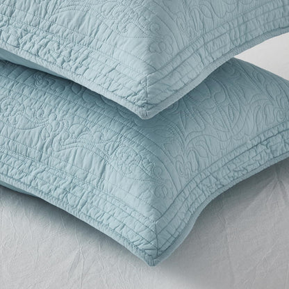 100% Cotton Quilted Pillow Sham Floral Printed Pillow Cover King Size (Baby Blue)