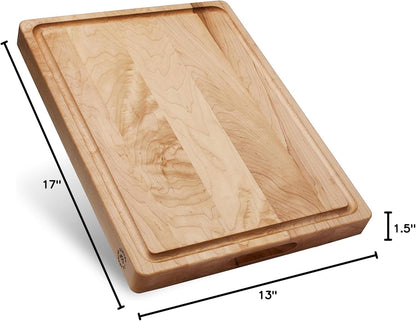 , Made in USA, Large Thick Maple Wood Cutting Board for Kitchen with Juice Groove, Sorting Compartment, Charcuterie Wooden Board 17X13X1.5 in (Gift Box Included)
