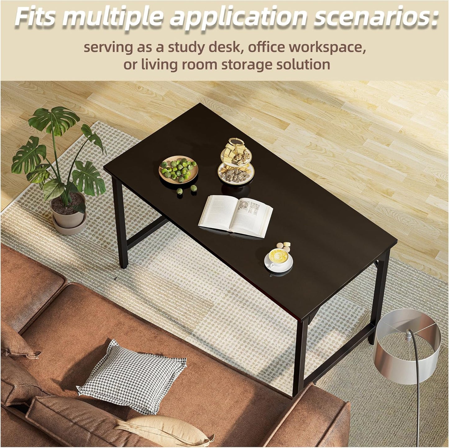 47 Inch Computer Desk, Home Office Desk Study Writing Kid Table, Simple PC Gaming Desk, Adjustable Feet, Black