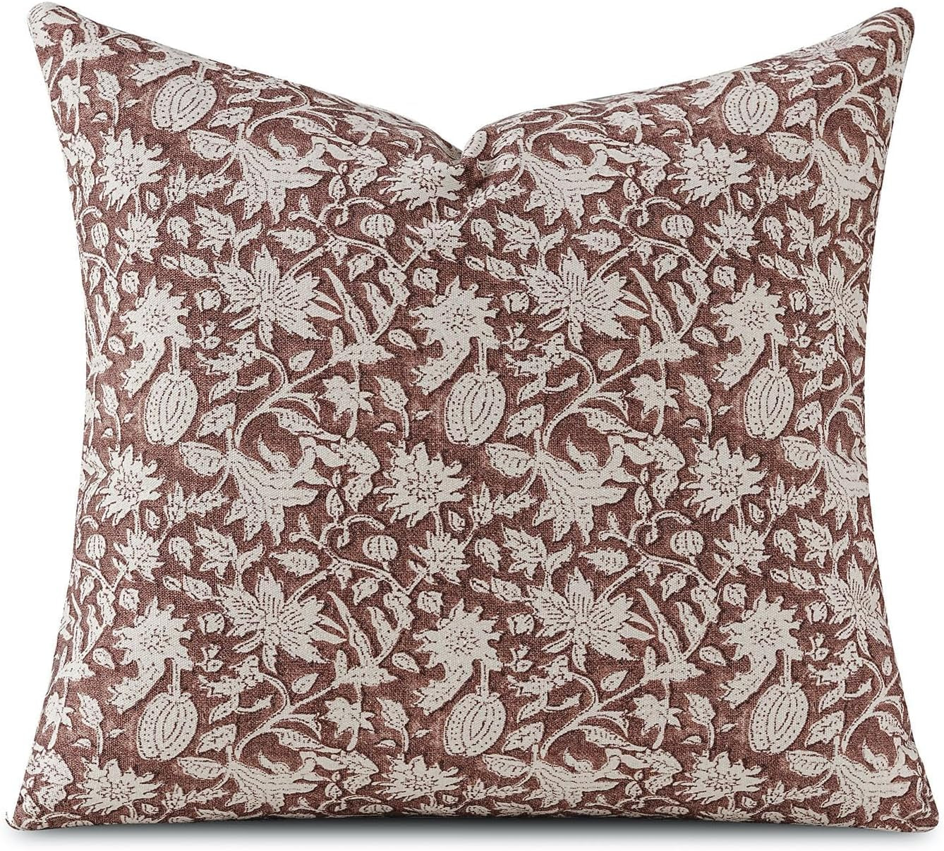 Throw Pillow Covers 20X20 Floral Pillow Covers Block Print Farmhouse Neutral Pillow Covers Decorative Accent Throw Pillows for Couch Bed Living Room Sofa Pillows 1PC, Brown