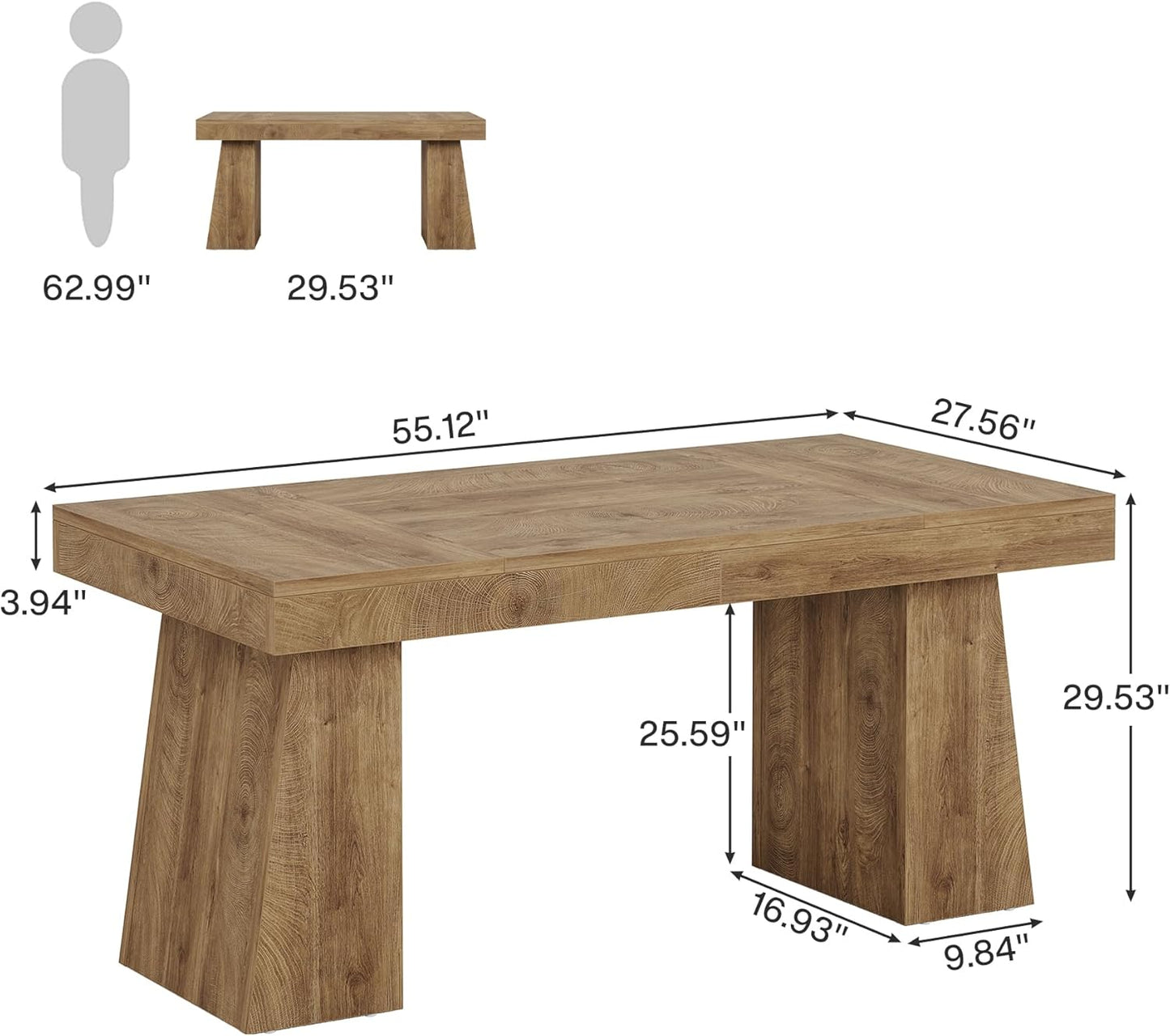 55 Inches Executive Desk, Mid-Century Modern Home Office Desk, Wood Computer Table Business Workstation Small Conference Table, Light Brown