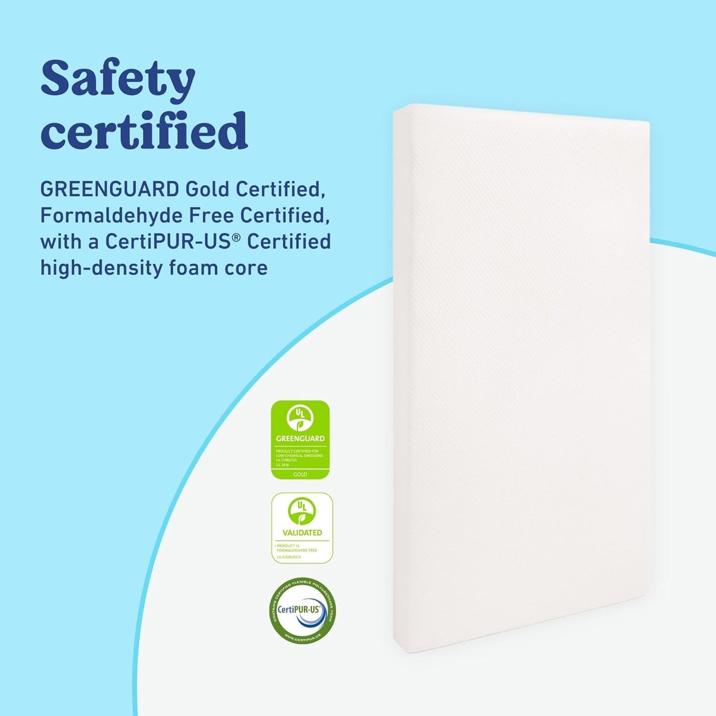 Premium Crib & Toddler Mattress – GREENGUARD Gold Certified, Certipur-Us Certified Foam, Machine Washable Cover with 100% Waterproof Surface, Fits Standard Full Size Baby Crib and Toddler Bed