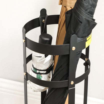 Umbrella Stand, Steel round Umbrella Holder Rack, 7.7 X 7.7 X 21.7 Inches, with Detachable Drip Tray, for Entryway, Office, Stable, Assembly Required, Matte Black ULUC28BK
