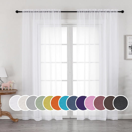 Sheer Curtains 84 Inches Long 2 Panels Set for Living Room/Bedroom, Rod Pocket Voile Sheer Panel Drapes, White, 2Pcs, Each 42" W X 84" L
