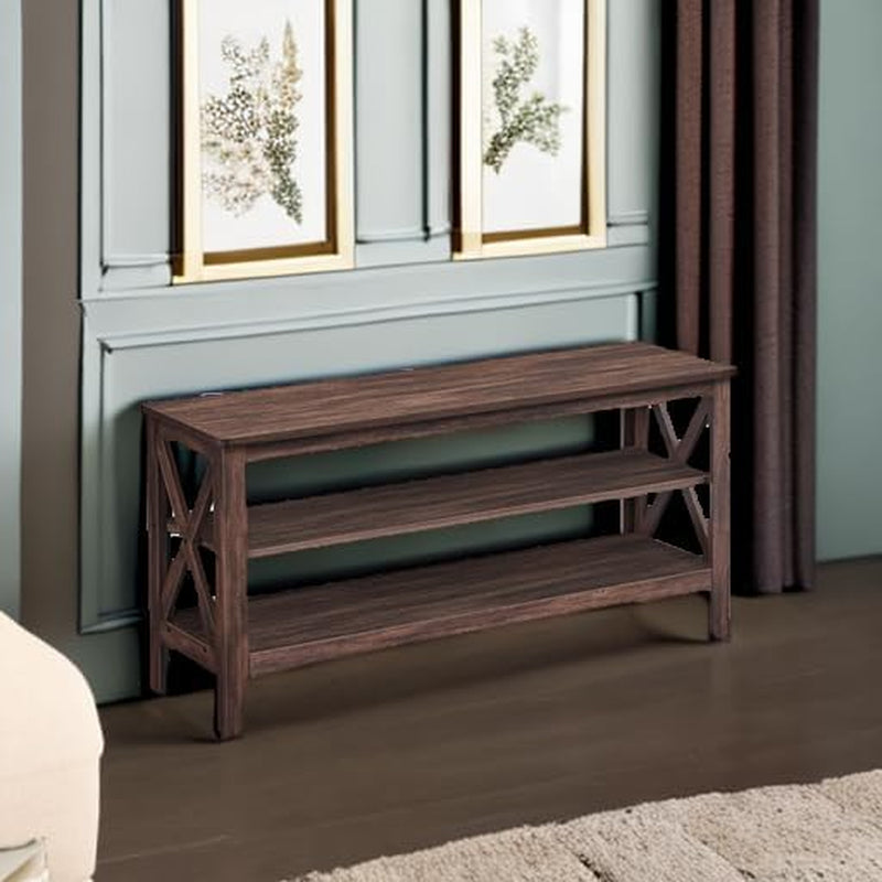 , Entryway Storage Bench, 2-Tier Shoe Rack, 11.8 X 39.4 X 18.9 Inches, Holds up to 600 Lb, Farmhouse Style, for Living Room, Bedroom, Maroon Brown ULSB153K51
