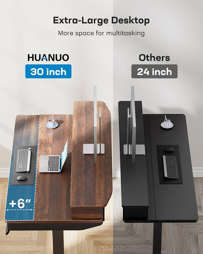 55 X 30 Inch Electric Standing Desk with Wood Drawers, Adjustable Height Sit Stand Home Office Desk with Two Tiers, Ergonomic Adjustable Stand up Desk C-Clamp Monitor Mount Compatible, Walnut