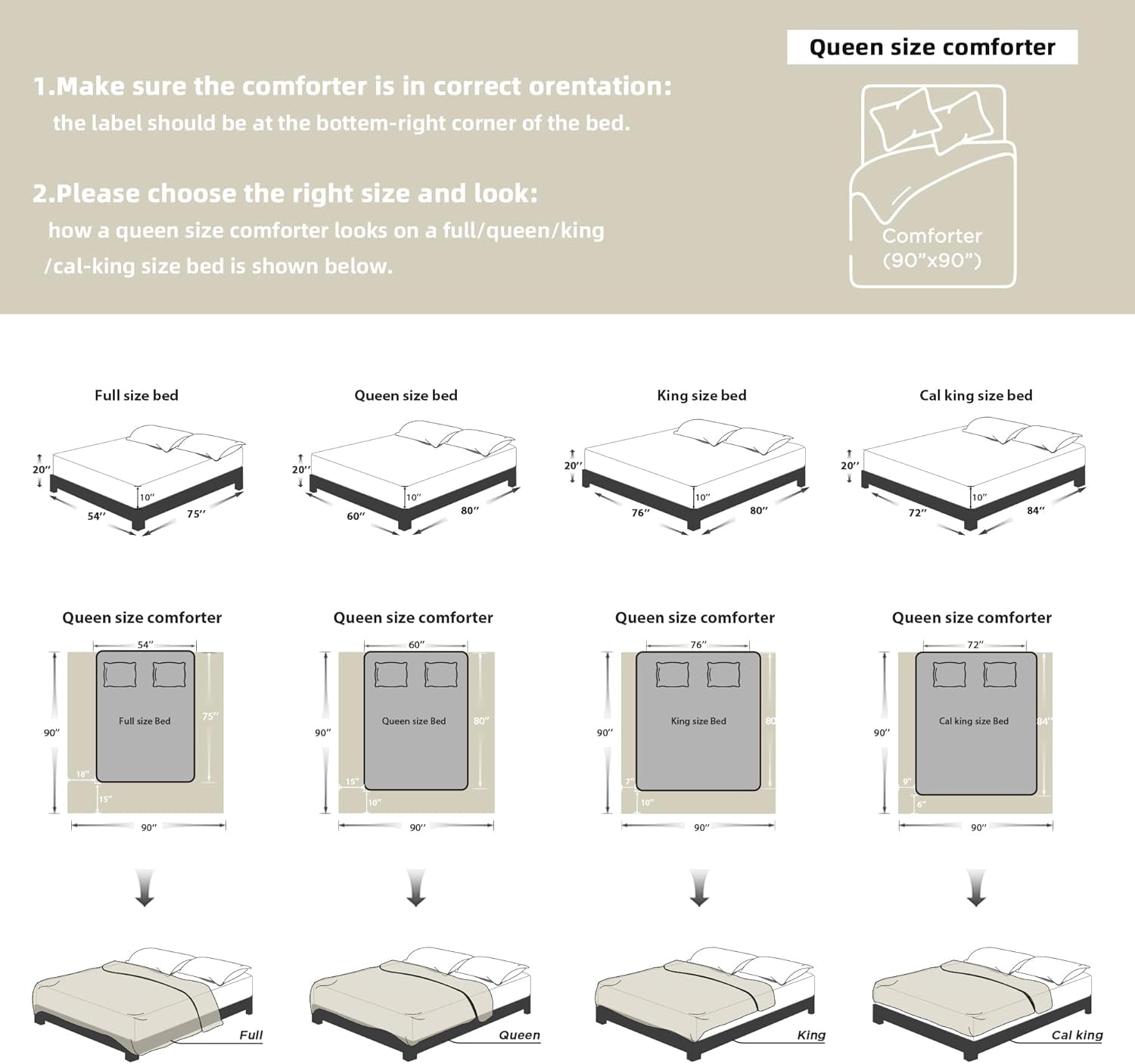 Queen Comforter Set Beige, 3 Pieces Cream Tufted Boho Farmhouse Bedding Comforter Sets, Lightweight Fluffy Comforter Bed Set for All Season (90X90In Comforter and 2 Pillowcases)