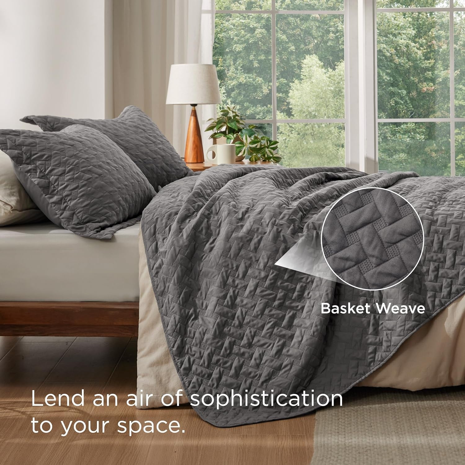 Quilts King Size - Grey Bedspreads King Size with Basket Weave Pattern, Soft Quilt Bedding Set, Lightweight Comforter Set Coverlet for All Seasons with 2 Pillow Shams (106" X 96")