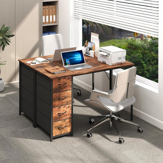 47" Computer Desk with 4 Drawers for Bedroom,Simple Home Office Writing Desk,Gaming Table with Storage,Modern Work for Home Office, Study, Living Room,Wood Grain Print