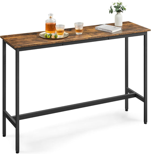 Bar Table, Narrow Long Kitchen Dining Table, Sturdy Metal Frame, Industrial, 15.7 X 55.1 X 35.4 Inches, Rustic Brown and Ink Black ULBT140B01