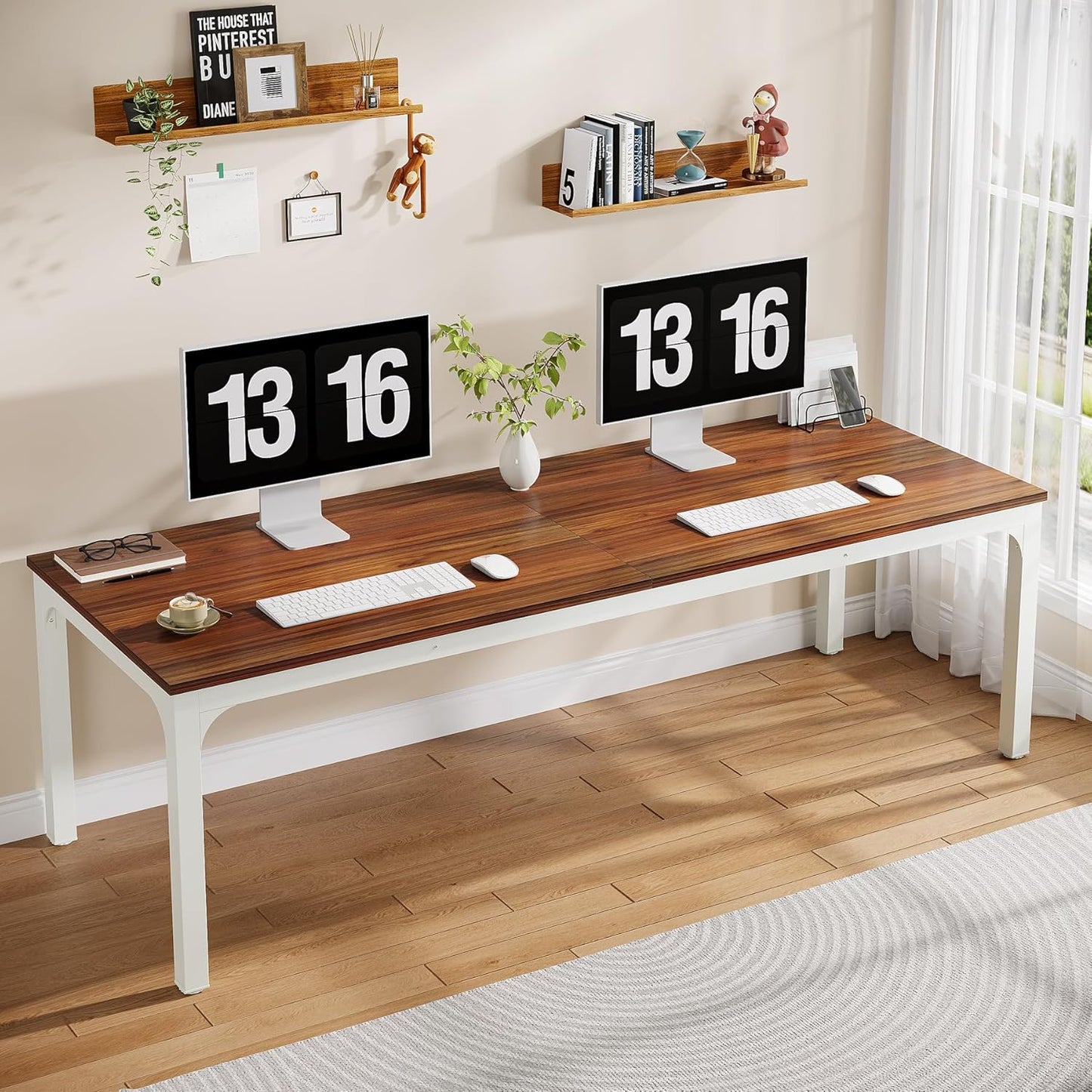 2-Person Home Office Desk, 78.7" Extra Long Modern Desk, Double Workstation for Home Office, Work Desk for Two People (Walnut)