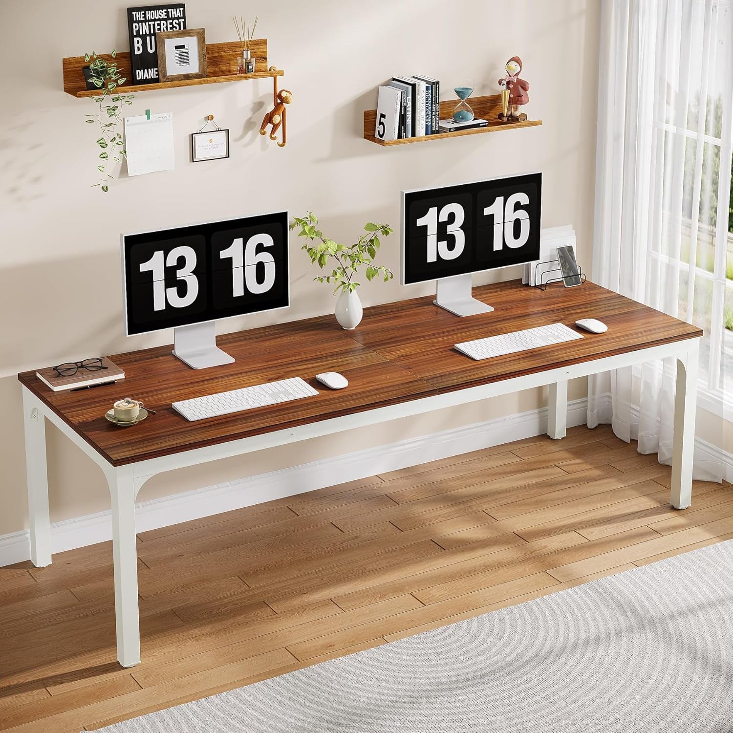 2-Person Home Office Desk, 78.7" Extra Long Modern Desk, Double Workstation for Home Office, Work Desk for Two People (Walnut)