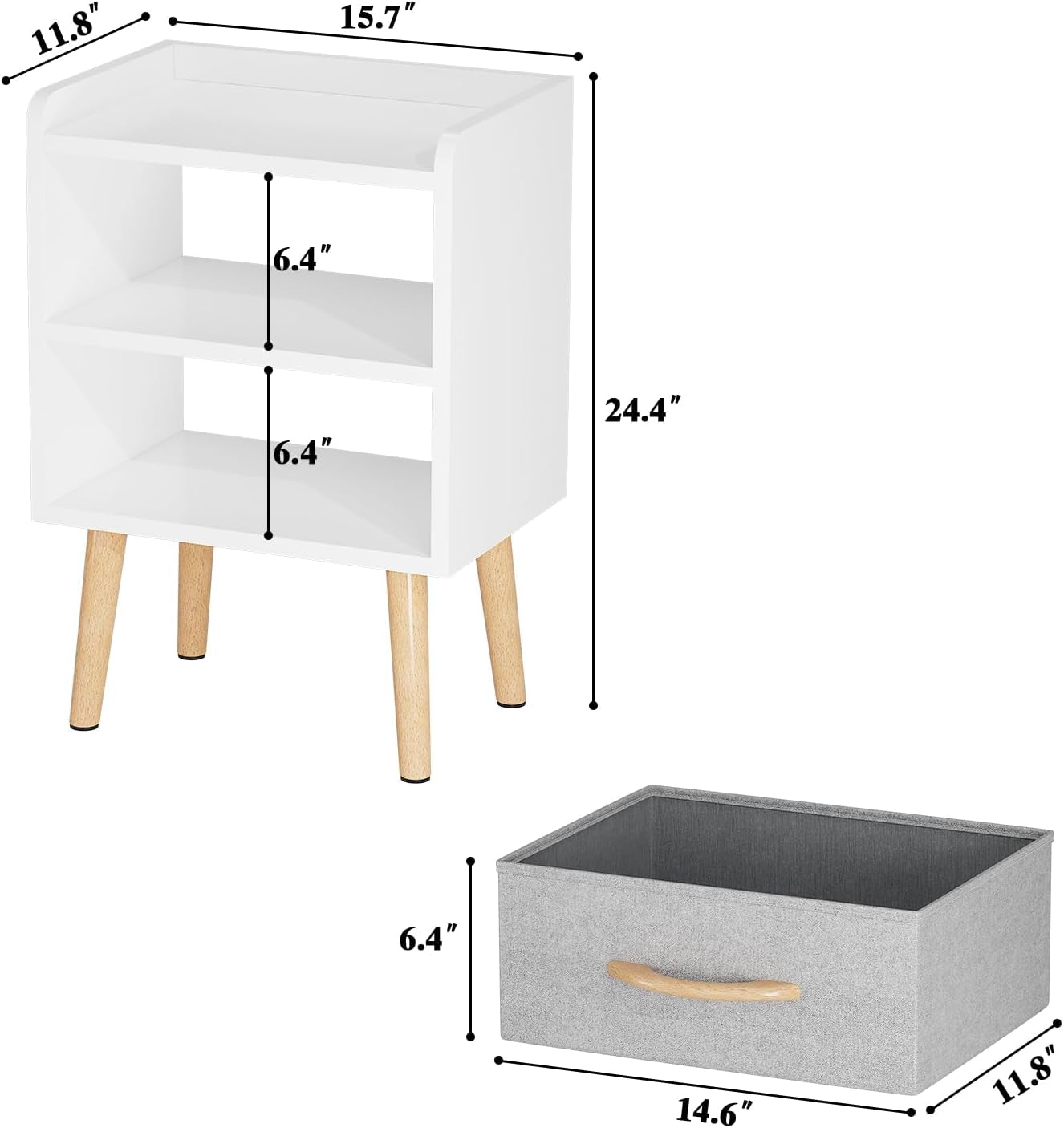 White Night Stand with Drawer, Mid Century Modern Bedside Table, Sturdy Wood Nightstand with Open Storage Shelf, Small Bedside Table for Bedroom, Kids Room & Small Spaces.