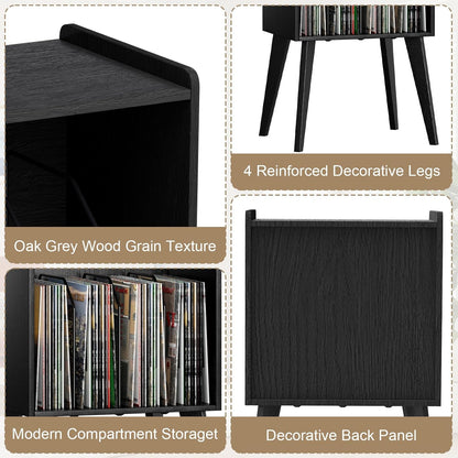 Record Player Stand – Mid-Century Vinyl Record Storage Stand Holds up to 160 Albums, Small Space Record Player Organizer Shelf with Wood Legs, Turntable Stand for Living Room, Bedroom