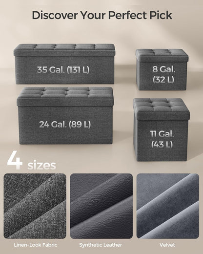 Mazie Collection - Small Folding Storage Ottoman, Foot Rest Stool, 12.2 X 16.1 X 12.2 Inches, 286 Lb Load Capacity, for Living Room, Bedroom, Home Office, Dorm, Dark Gray ULSF102G01