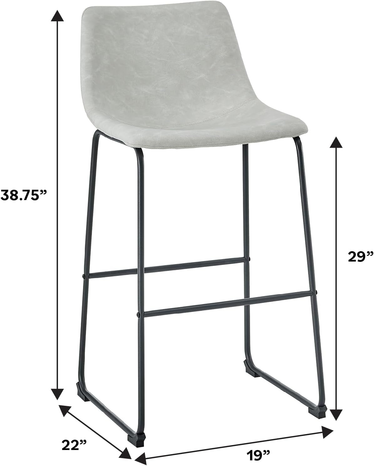 Douglas Urban Industrial Faux Leather Armless Bar Chairs, Set of 2, Grey