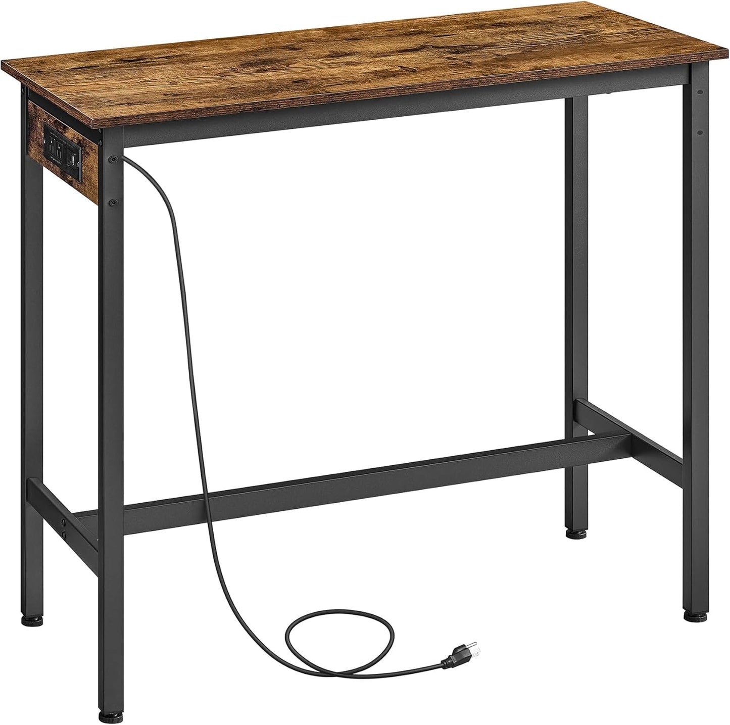 Bar Table, Narrow Long Kitchen Dining Table with Charging Station, Sturdy Metal Frame, Industrial, 15.7 X 39.4 X 35.4 Inches, Rustic Brown and Ink Black ULBT101K01