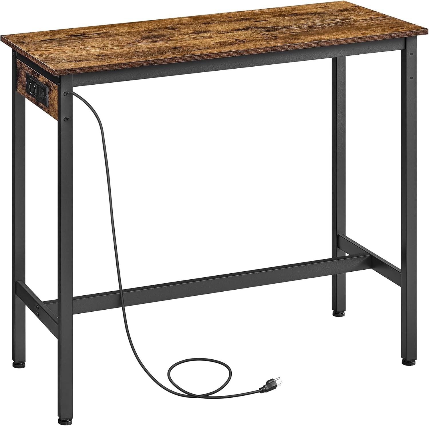 Bar Table, Narrow Long Kitchen Dining Table with Charging Station, Sturdy Metal Frame, Industrial, 15.7 X 39.4 X 35.4 Inches, Rustic Brown and Ink Black ULBT101K01